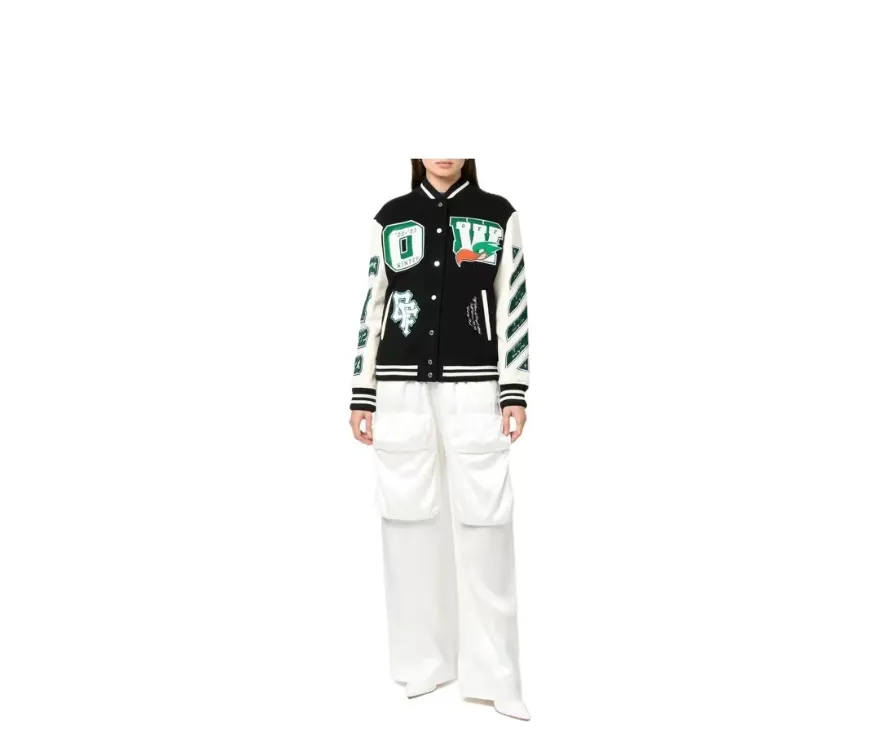 ♻️💯Reference model picture for the upper body❤️Top tested version off white Heavy embroidery patchwork leather high temperature hot crystal diamond baseball uniform male and female couple star same style (⚠ Original button molding and customization, patch embroidery and color matching) Original packaging and original label🔍 Full set of accessories customized, packaging elevators are purchased from the original factory, all hardware parts are molded and customized, and the fabric color components are restored one to one The fabric is made of 65% wool, 15% natural silk, 10% spandex and 10% velvet, mixed and custom-woven. The total weight is more than 900 grams! And the most important thing is its color fastness, it will never fade! -The embroidery uses an imported towel embroidery machine. Each pattern is first embroidered on the fabric, and then engraved with an infrared laser, and then fixed with a sewing machine. The whole garment is labeled in many places, one is flat embroidered, and the large pattern on the back is directly embroidered on it. This dress has 4 different embroidery techniques⚠ -The sleeves are all made of two-layer pebbled fabric, which is processed, shaped, colored, washed, and the texture retains the original grain structure! Thick, plump and round! -The processing technology is extremely complex, the pieces are neatly spliced ​​and aligned, and the entire garment has precise wiring density. Gender-neutral style. Loose version. Self-conscious quality control. Details determine success or failure. Size: S M L XL P: 680